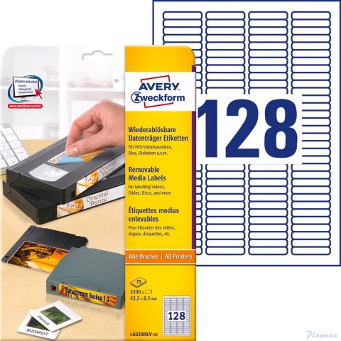 Etykiety na przezrocza L6020REV-25 43,2x8,5 25ar Usuwalne, Avery Zweckform (X)