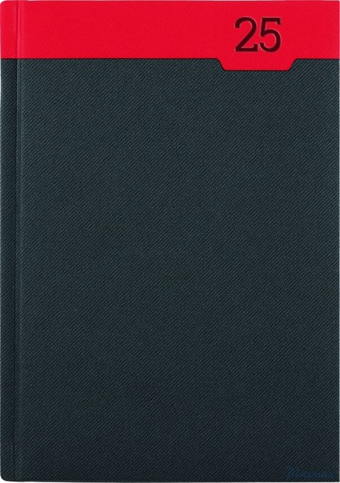 Kalendarz A-4 CLASSIC książkowy (C1), 18 - grafit teksas / czerwony linea 2025 TELEGRAPH