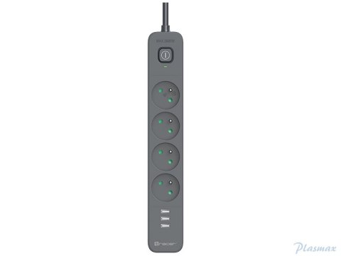 Listwa zasilająca antyprzepięciowa TRACER Power Line+ mobile ready 1.5 m (4 gniazd + 3 USB A, 5v, 2,4A) TRALIS46254 TRALIS47027