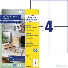 Trwałe recyklingowane etykiety uniwersalne, A4, 10 ark./op., 105 x 148 mm, białe, AVERY ZWECKFORM, LR3483-10