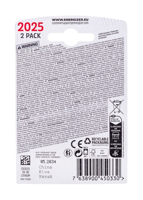 BATERIA ENERGIZER SPECJALISTYCZNA CR2025/2, 3V, ECO