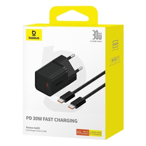 Ładowarka Baseus GaN5 mini 1C 30W EU+kabel USB-C (cluster black)