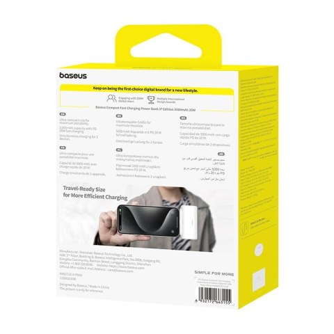 Powerbank Baseus Compact IP 5000mAh 20W USB-C/Lightning (biały)
