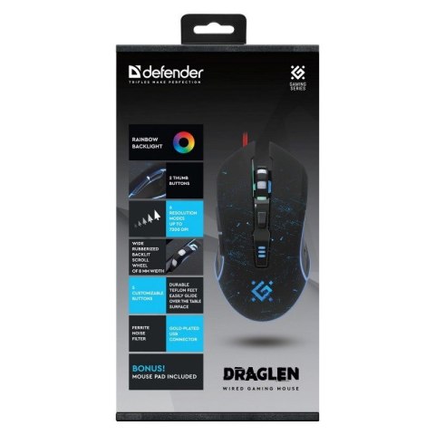 DEFENDER MYSZ GM-907 DRAGLEN 7200dpi 6P