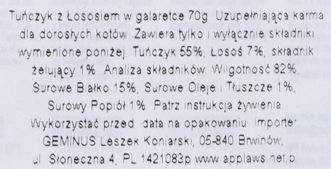 APPLAWS CAT Tuńczyk z Łososiem w galaretce - karma dla kota w saszetce - 70g