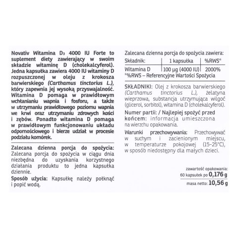 Novativ Witamina D3 Forte 4000 IU Forte 60 kaps.