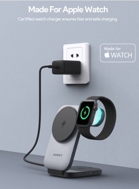 AUKEY ŁADOWARKA INDUKCYJNA 3W1, QI 2.0, 15W, IPHONE/APPLEWATCH/AIRPODS