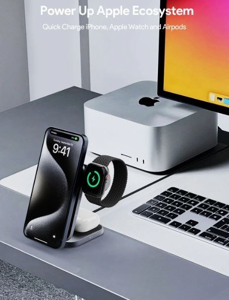 AUKEY ŁADOWARKA INDUKCYJNA 3W1, QI 2.0, 15W, IPHONE/APPLEWATCH/AIRPODS