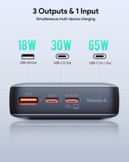 AUKEY POWERBANK 20000MAH, 2X USB-C PD 65W, USB-A 18W, SZARY