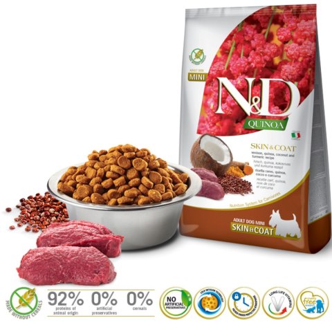 FARMINA N&D Quinoa Dog Skin&Coat Venison, Coconut Adult Mini - sucha karma dla psa - 800 g