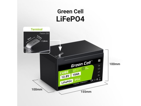 GREEN CELL AKUMULATOR LIFEPO4 CUBE 10AH 12V/12.8V 128WH LFPGC12V10AH