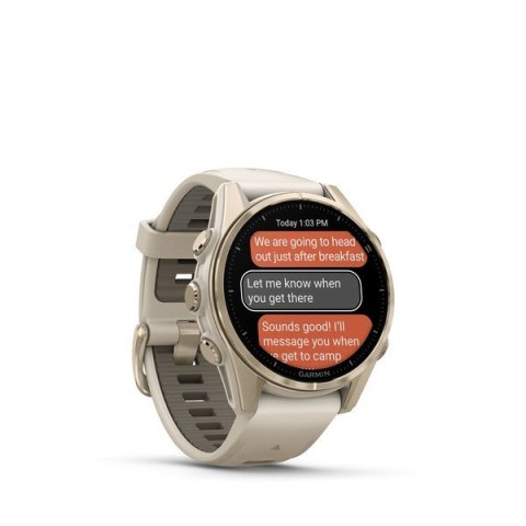 Garmin Fenix 8 43 mm AMOLED Sapphire Soft gold z piaskowo-beżowym paskiem