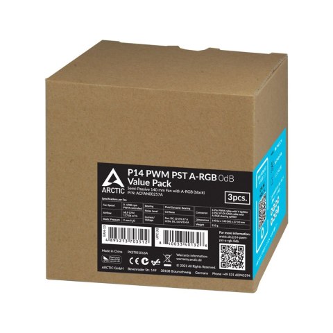 Wentylator ARCTIC P14 PWM PST A-RGB LED BK VALUE PACK 3szt zestaw