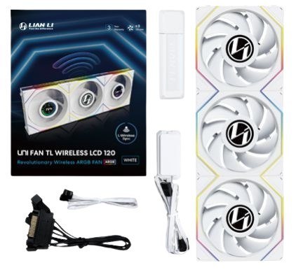 Wentylator Lian Li UNI FAN TL Wireless LCD Lüfter, ARGB, PWM, 3er-Pack inkl. Controller - 120 mm, biały