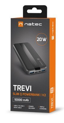 NATEC POWERBANK TREVI SLIM Q V2 10000MAH PD USB-C 20W + USB-A 18W + KABEL USB-C