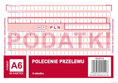 Polecenie przelewu 2 odcinkowe A6, 80 kartek 10-471-5 DOTTS