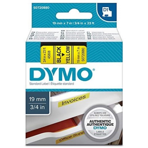 DYMO D1 - Standard Etykiety - Czarny na żółtym - 19mm x 7m